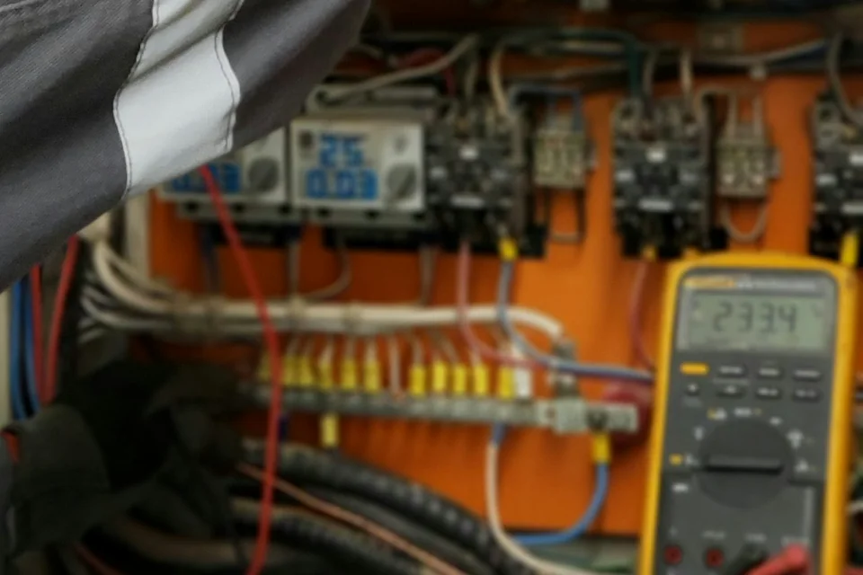 Stock concept image showing electrical testing equipment and wiring
